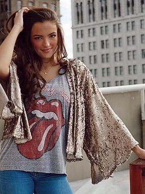 Toby Heart Ginger Bronze Sequin Motel Gypsy Jacket Small